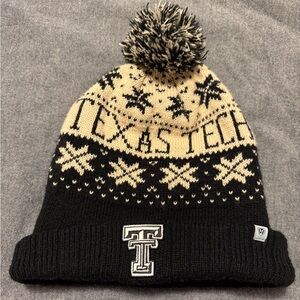 Authentic Texas Tech Knit Pom Hat / Top of The World/ Cream / Black